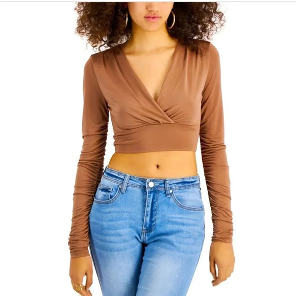just polly Tops - Just Polly Juniors' Cropped Surplice Top, Brand New with tags🤎S, M size
